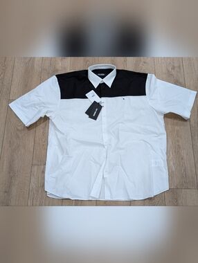 $750 Mens RAF SIMONS SS Button Up Shirt White/Black 50 US Large